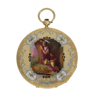 Swiss 18 carat gold and enamel lépine watch with Bagnolet caliber Circa 1830