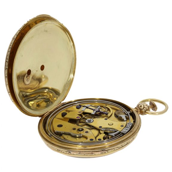 French 18 carat gold and enamel watch with erotic scene Circa 1830 French 18 carat gold and enamel watch with erotic scene Circa 1830