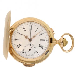 Swiss 14 carat gold hunter cased minute repeater watch Circa 1900
