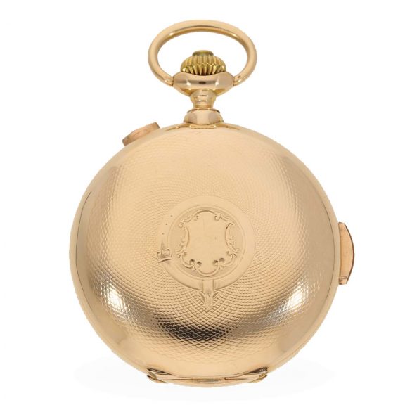 Swiss 14 carat gold hunter cased minute repeater watch Circa 1900 Swiss 14 carat gold hunter cased minute repeater watch Circa 1900