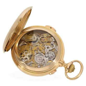 Swiss 14 carat gold hunter cased minute repeater watch Circa 1900