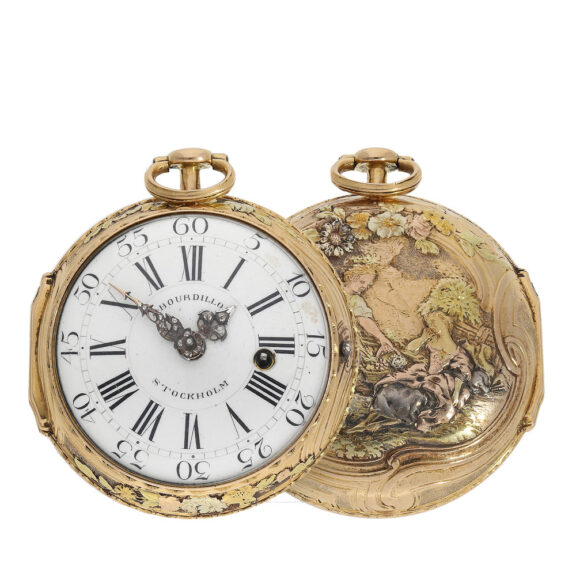 Swedish large Rococo verge clock with diamonds Circa 1760