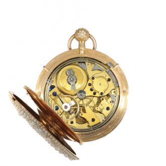 Swiss 18 carat gold pocket watch with Oriental pearl setting Circa 1830