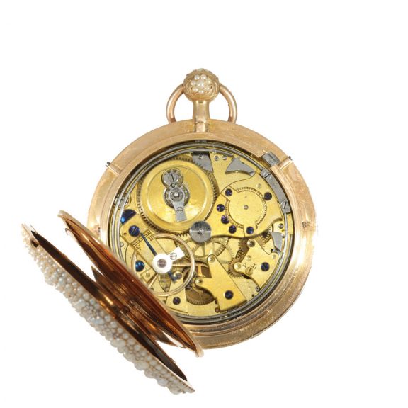 Swiss 18 carat gold pocket watch with Oriental pearl setting Circa 1830 Swiss 18 carat gold pocket watch with Oriental pearl setting Circa 1830