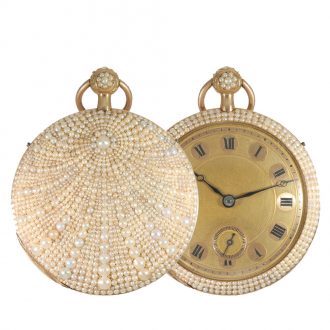 Swiss 18 carat gold pocket watch with Oriental pearl setting Circa 1830