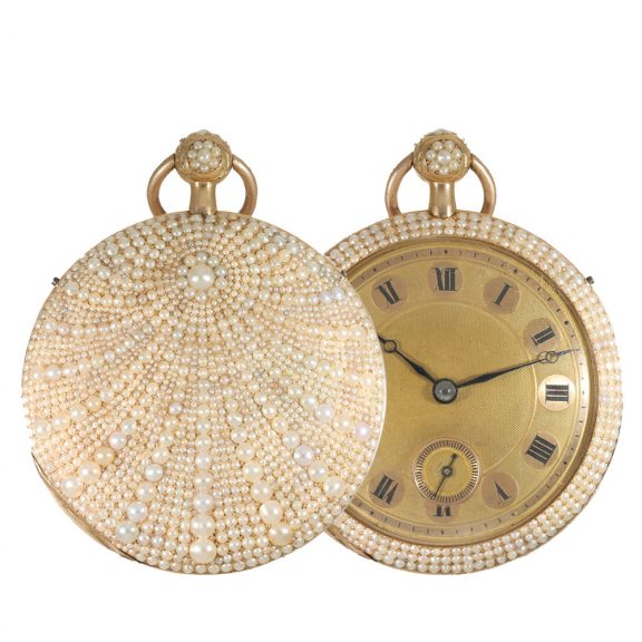 Swiss 18 carat gold pocket watch with Oriental pearl setting Circa 1830 Swiss 18 carat gold pocket watch with Oriental pearl setting Circa 1830