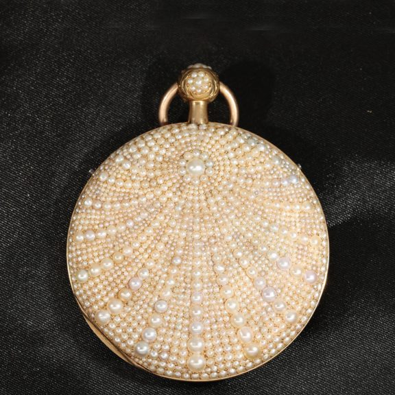 Swiss 18 carat gold pocket watch with Oriental pearl setting Circa 1830 Swiss 18 carat gold pocket watch with Oriental pearl setting Circa 1830