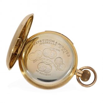 Swiss 14 carat gold hunter cased watch with minute repeater Circa 1895