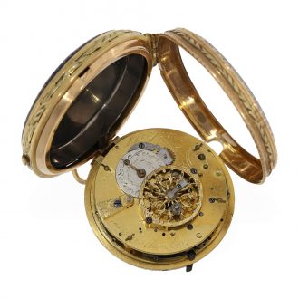 Swiss 18 carat gold and enamel verge watch with pearl setting Circa 1780