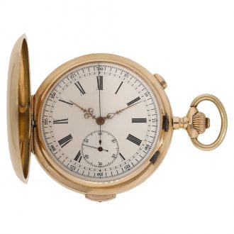 Swiss 14 carat gold full hunter cased watch with chronograph Circa 1900