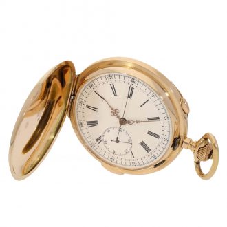 Swiss 14 carat gold full hunter cased watch with chronograph Circa 1900