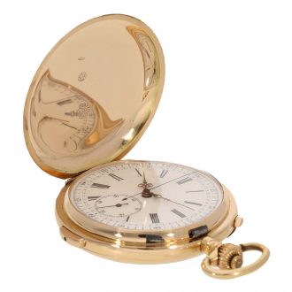 Swiss 14 carat gold full hunter cased watch with chronograph Circa 1900