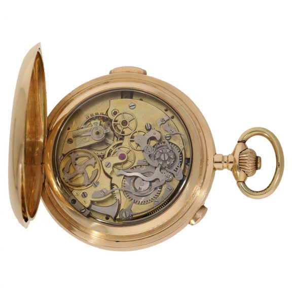 Swiss 14 carat gold full hunter cased watch with chronograph Circa 1900 Swiss 14 carat gold full hunter cased watch with chronograph Circa 1900