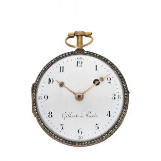 French 18 carat gold verge watch with enamel painting Circa 1780