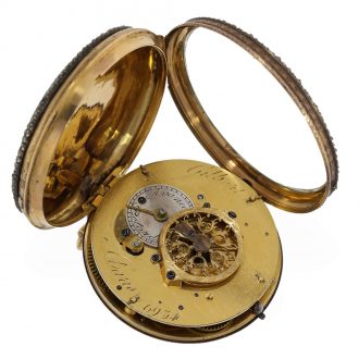 French 18 carat gold verge watch with enamel painting Circa 1780