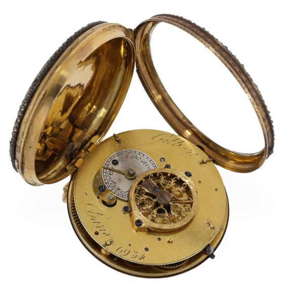 French 18 carat gold verge watch with enamel painting Circa 1780 French 18 carat gold verge watch with enamel painting Circa 1780