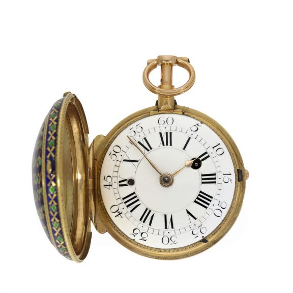 Excellently preserved 18 carat gold and enamel pocket watch, Circa 1790