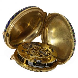 Excellently preserved 18 carat gold and enamel pocket watch, Circa 1790