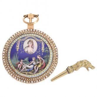 German gold enamel pocket watch with rare virgule escapement Circa 1810