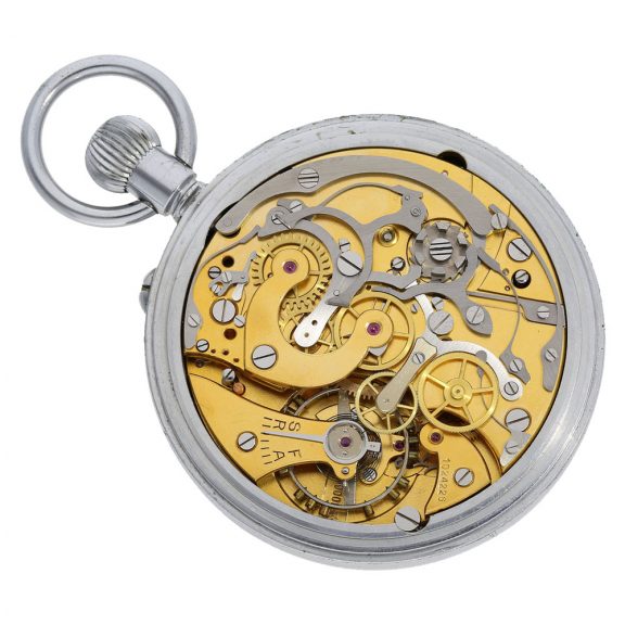 French gilt large deck watch with chronograph and register Circa 1948 French gilt large deck watch with chronograph and register Circa 1948