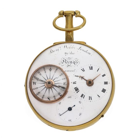English gilt open faced navigation watch with compass Circa 1790 English gilt open faced navigation watch with compass Circa 1790