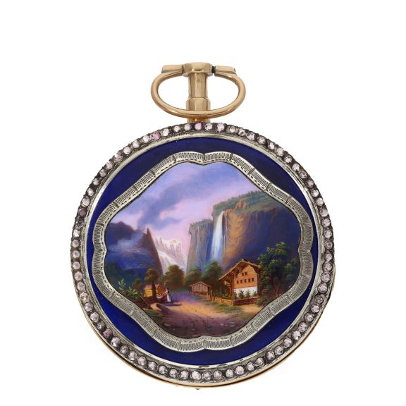 French large gold and enamel verge watch with quality painting Circa 1800 French large gold and enamel verge watch with quality painting Circa 1800