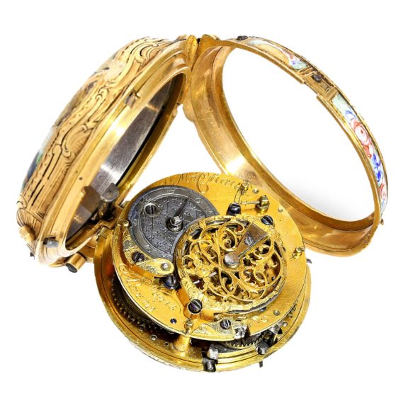 Exquisite French Rococo gold enamel verge repeater Circa 1760 Exquisite French Rococo gold enamel verge repeater Circa 1760