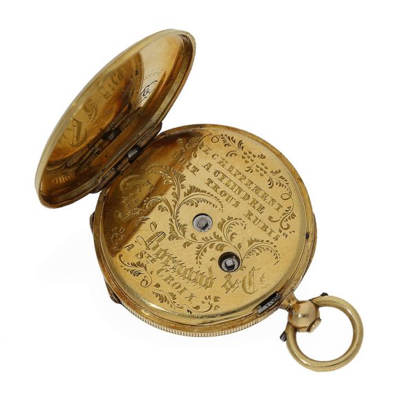 French 18 Carat gold and enamel watch in original box Circa 1850 French 18 Carat gold and enamel watch in original box Circa 1850