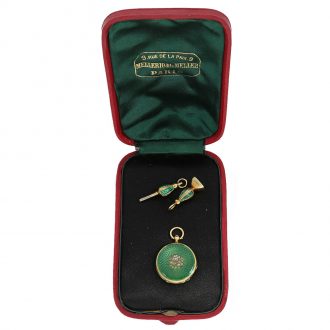 French 18 Carat gold and enamel watch in original box Circa 1850