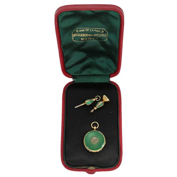 French 18 Carat gold and enamel watch in original box Circa 1850 French 18 Carat gold and enamel watch in original box Circa 1850