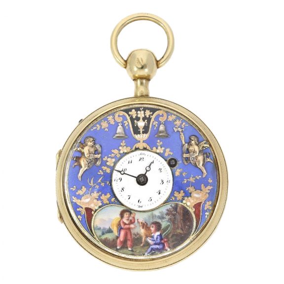 Swiss extraordinary gilt silver verge watch with finest enamel painting Circa 1790