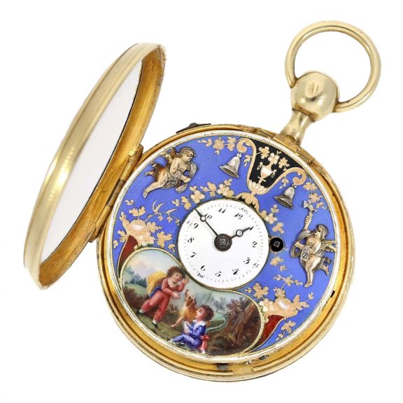 Swiss extraordinary gilt silver verge watch with finest enamel painting Circa 1790 Swiss extraordinary gilt silver verge watch with finest enamel painting Circa 1790
