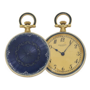 French 18 Carat gold and engine turned enamel watch Circa 1900