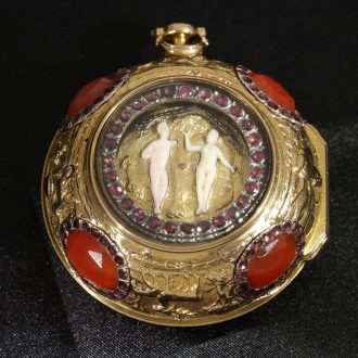 German 18 carat gold watch with early Adam & Eve automaton Circa 1710