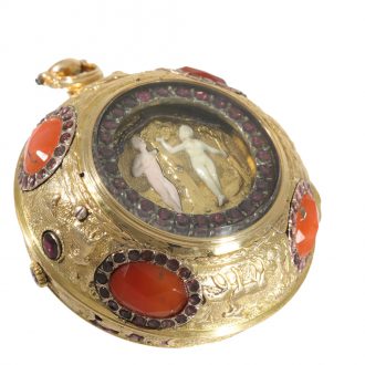 German 18 carat gold watch with early Adam & Eve automaton Circa 1710