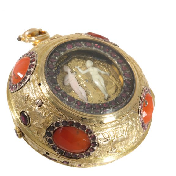 German 18 carat gold watch with early Adam & Eve automaton Circa 1710 German 18 carat gold watch with early Adam & Eve automaton Circa 1710