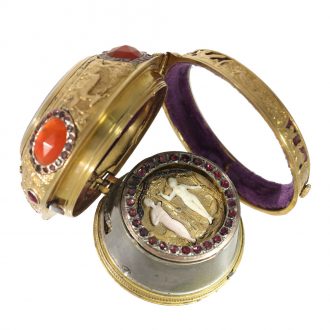 German 18 carat gold watch with early Adam & Eve automaton Circa 1710