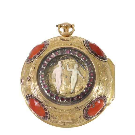 German 18 carat gold watch with early Adam & Eve automaton Circa 1710 German 18 carat gold watch with early Adam & Eve automaton Circa 1710