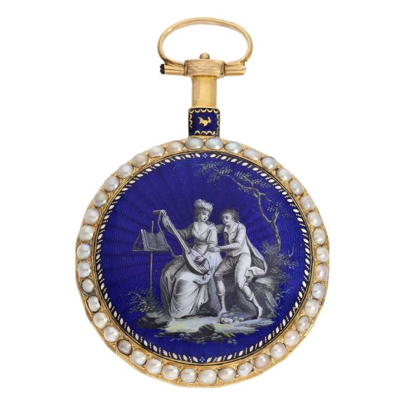 French rare and very fine gold enamel verge watch Circa 1790