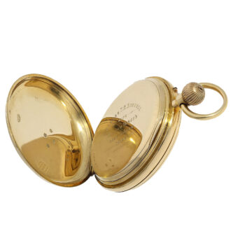 This watch boasts an 18 Carat gold plain case with Hallmarks London 1885 and a dustcover with a dedication from 1886