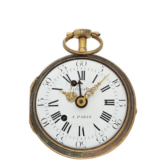 French brass early small coach clock with alarm Circa 1760 French brass early small coach clock with alarm Circa 1760