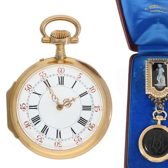 French Louis XV gold pocket watch with stone inlays Circa 1875