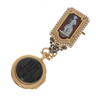 French Louis XV gold pocket watch with stone inlays Circa 1875