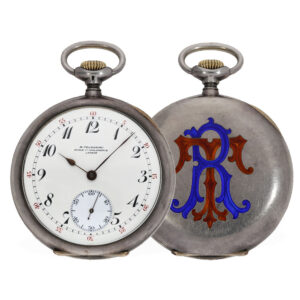 Swiss silver anker chronometer with gold hinges in original case Circa 1918