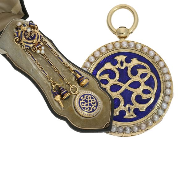Unique French gold and enamel chatelaine watch Circa 1820 Unique French gold and enamel chatelaine watch Circa 1820