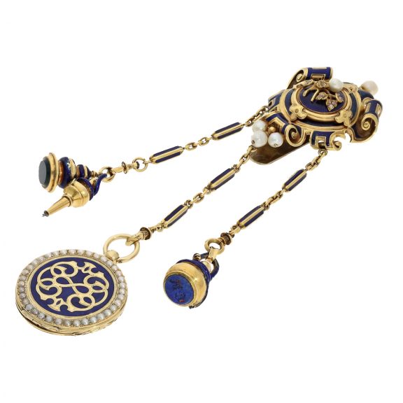 Unique French gold and enamel chatelaine watch Circa 1820