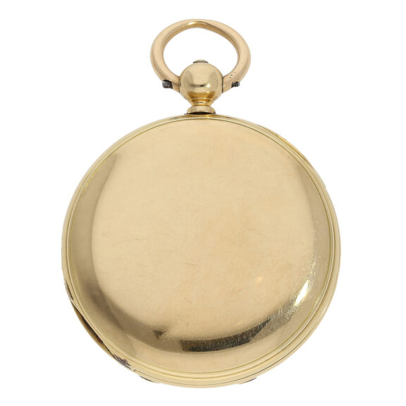 The watch features an elegant 18 Carat gold, plain half hunting case that bears the Hallmarks of London 1865 The watch features an elegant 18 Carat gold, plain half hunting case that bears the Hallmarks of London 1865