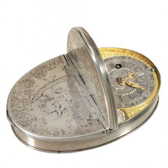 German silver snuff box with concealed verge watch Circa 1720