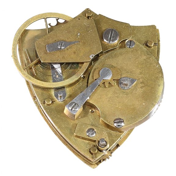 Swiss gold enamel form watch in shield shape in original box Circa 1800 Swiss gold enamel form watch in shield shape in original box Circa 1800