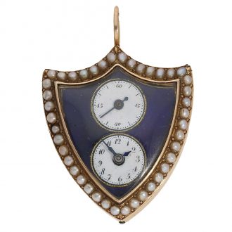 Swiss gold enamel form watch in shield shape in original box Circa 1800 Swiss gold enamel form watch in shield shape in original box Circa 1800